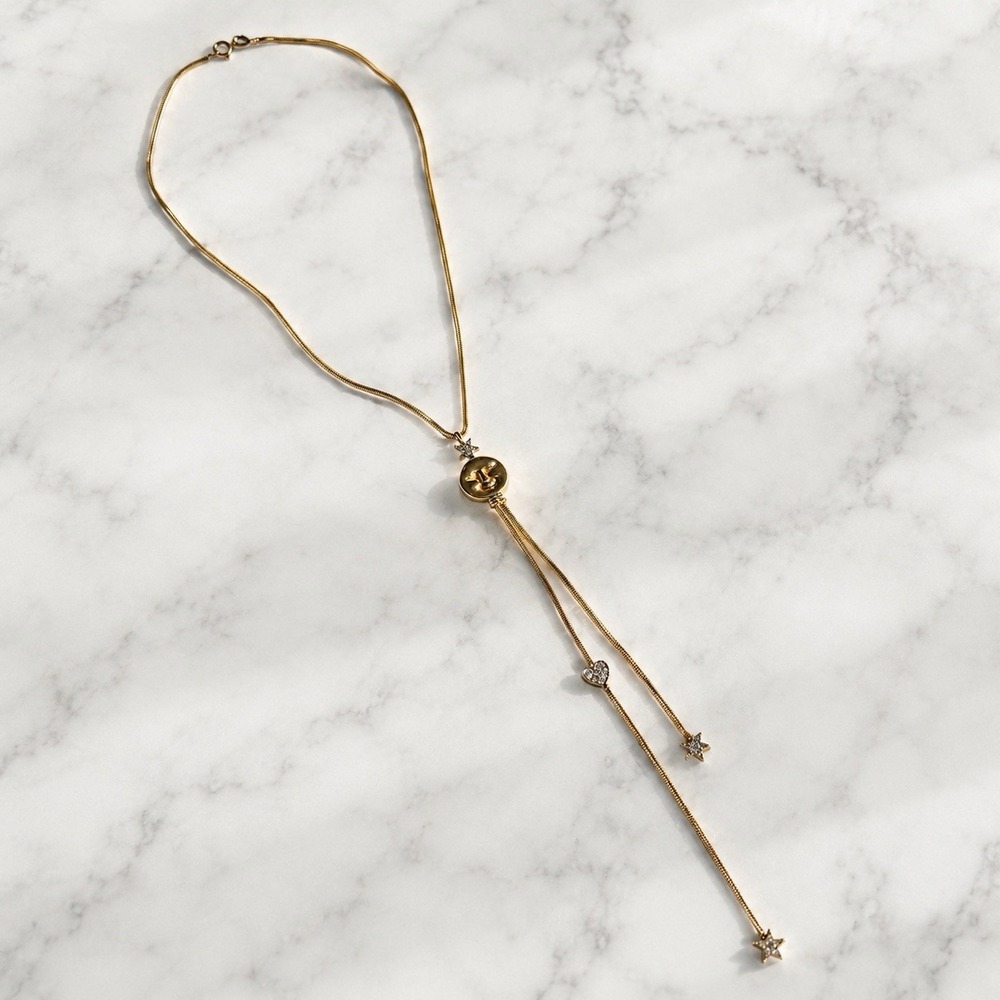 Vintage Italian 18K Gold Diamond Celestial Moon Star Whimsigoth Lariat Necklace - Picture 2 of 9